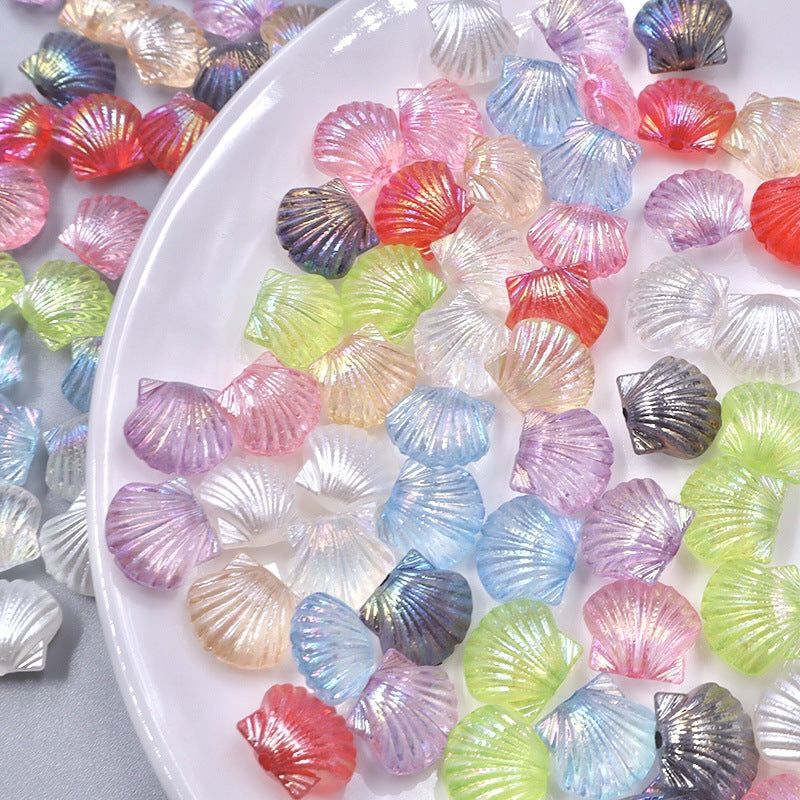 Transparent Shell Resin Beads 14mm Iridescent Multicolor 50pcs 3