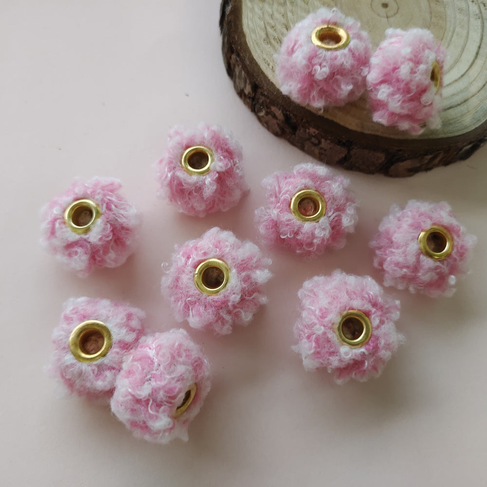 Fabric Fluffy Spacer Beads 15mm Two-Color Teddy 100pcs 16