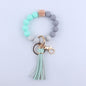 PU Leather Tassel Silicone Bead Wristlet Keychain Colorful Animal Print 12