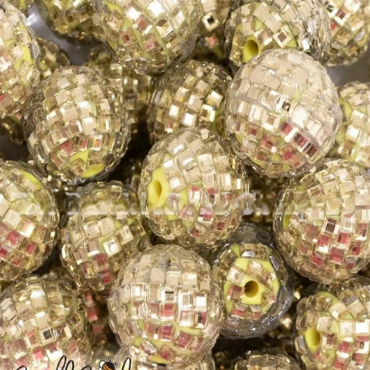 Disco Ball Bubblegum Beads 16mm Gold Chunky Acrylic 5pcs
