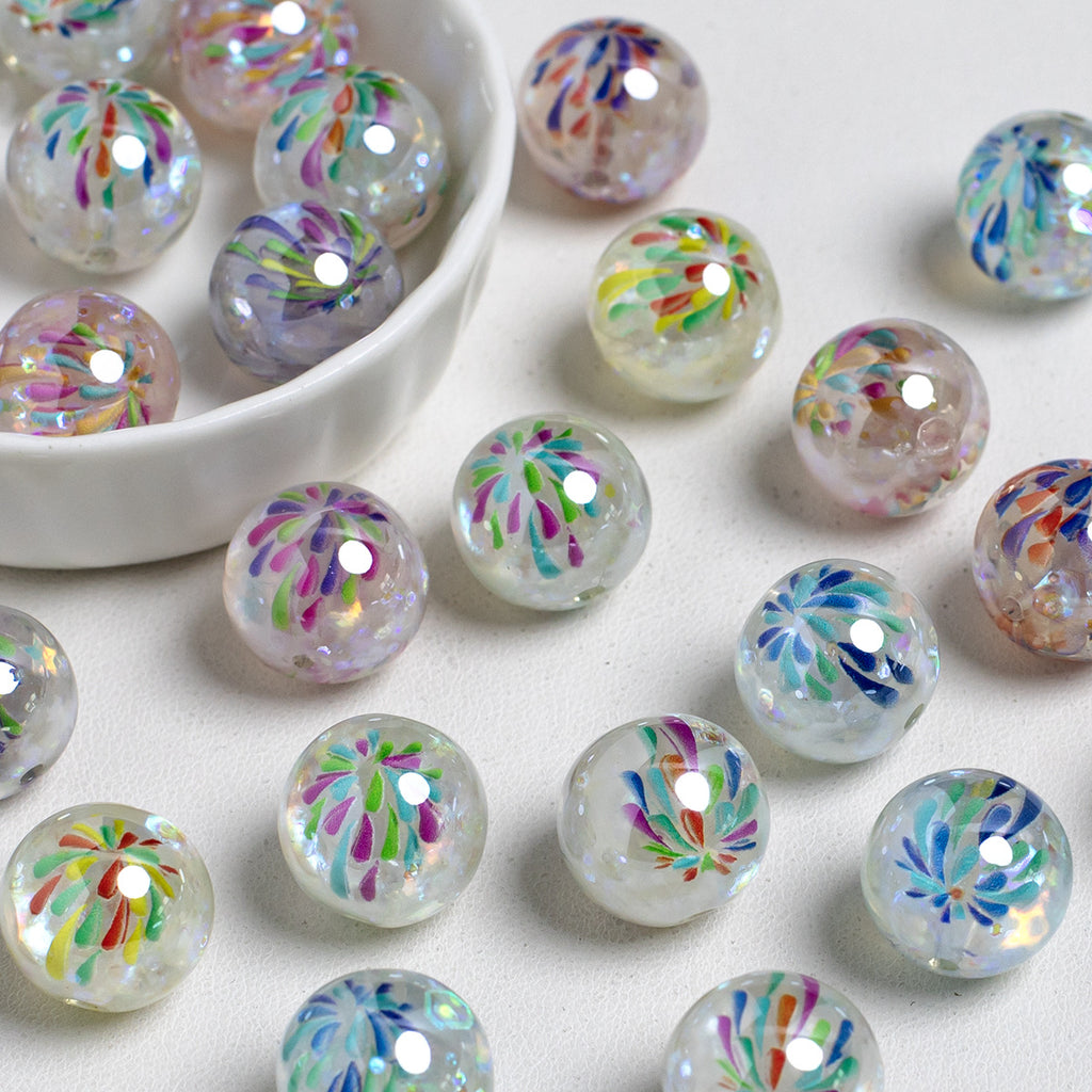 Luminous Fireworks Pattern Resin Beads 15mm Round 10pcs 2