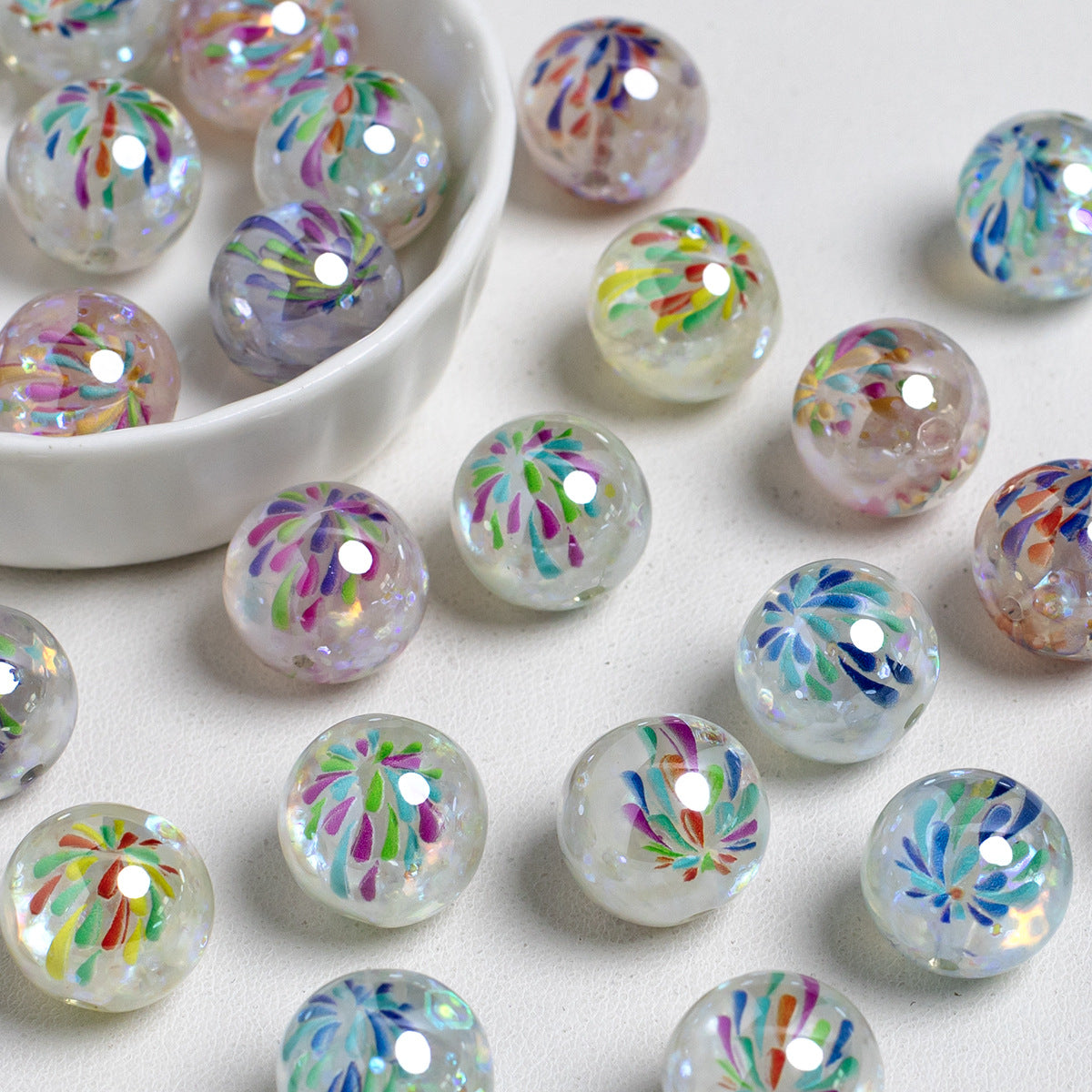 Luminous Fireworks Pattern Resin Beads 15mm Round 10pcs 2