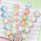 Painted Acrylic Beads 16mm Cream Colored Textured Pastel Doodles 10pcs
