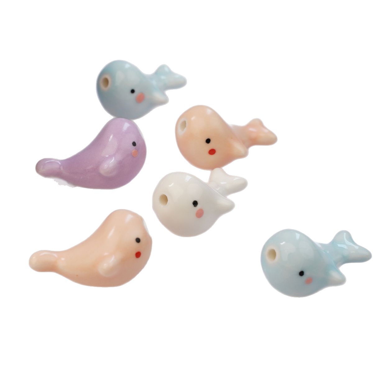 3D Dolphin Ceramic Beads 24mm Glazed Multicolor 2pcs 5