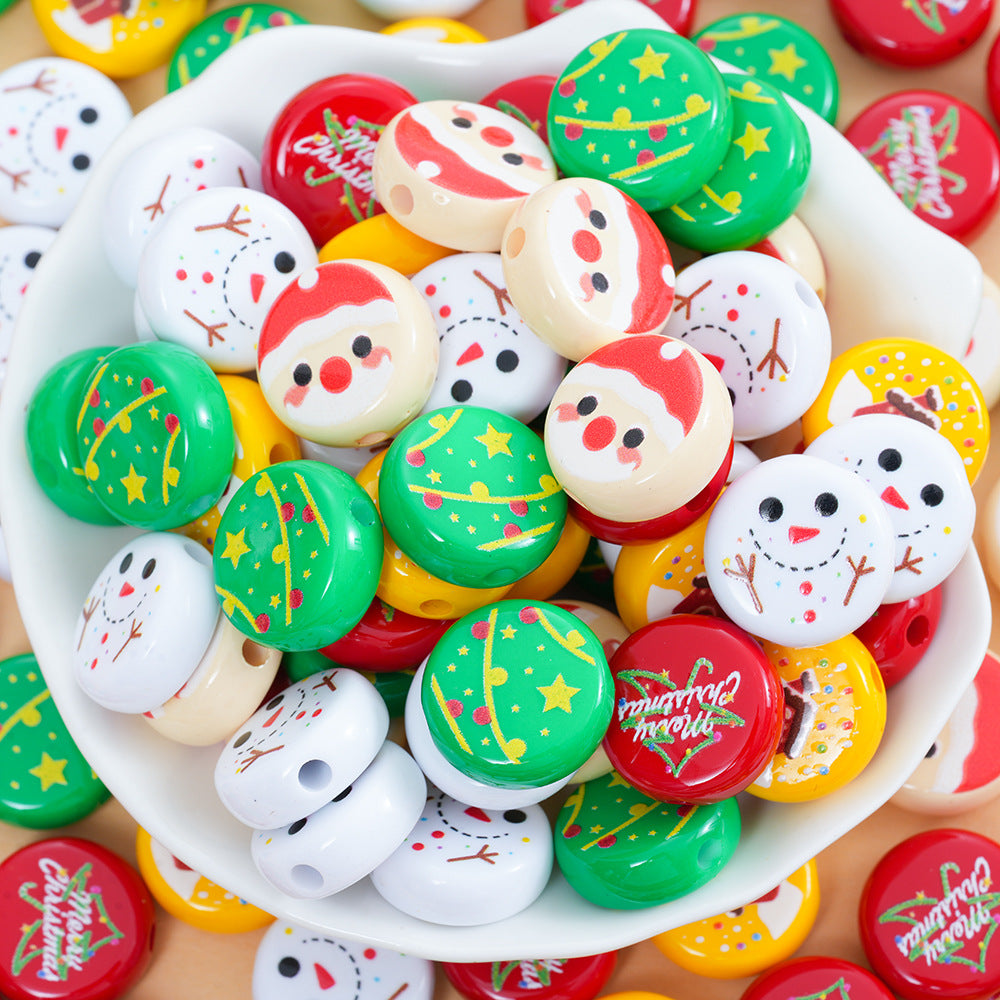 Baking Painted Flat Acrylic Beads 18mm Christmas Series 10pcs