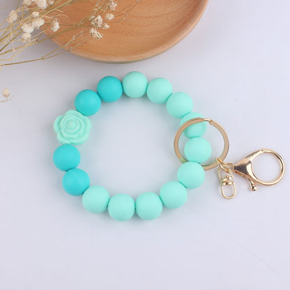 Silicone Beaded Daisy Rose Wristlet Keychain with Gold Clasp 17