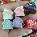 Glow In The Dark Cottage Acrylic Beads 21mm Iridescent Plated 50pcs