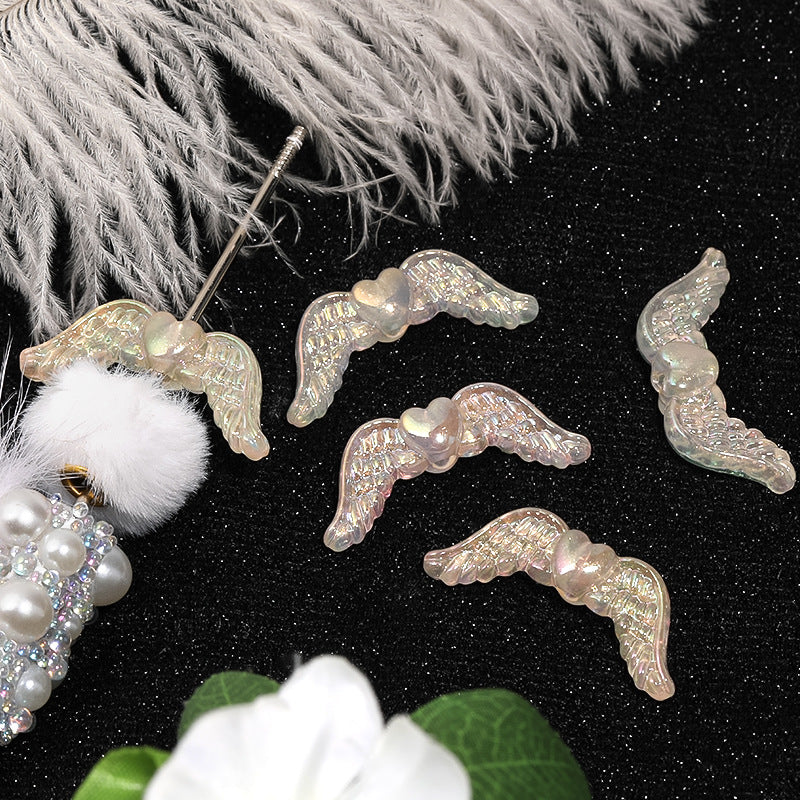 Plating Angel Wings Acrylic Beads 13x35mm Imitation Pearl 50pcs