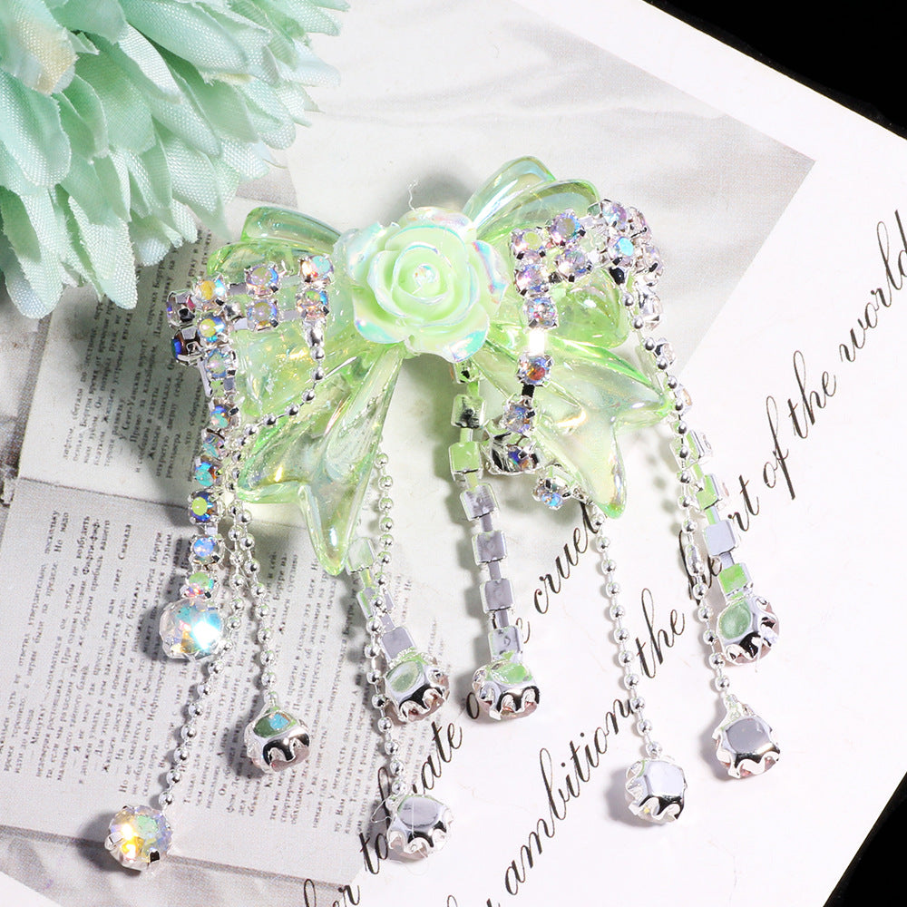 Fancy Tassel Rose Bow Acrylic Beads 40mm Rhinestone 3pcs 7