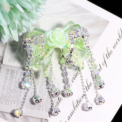 Fancy Tassel Rose Bow Acrylic Beads 40mm Rhinestone 3pcs 7