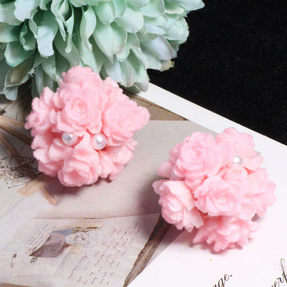 Matte Floral Bubblegum Beads 25mm Rose Cluster Polymer Clay 5pcs 11