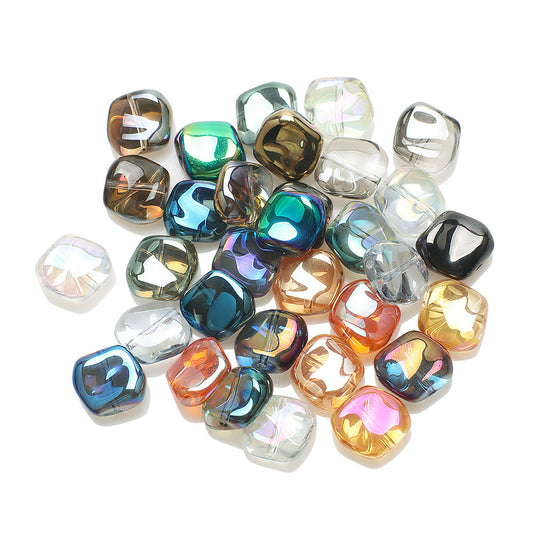 Electroplated Oblique Square Glass Beads 12mm Transparent Iridescent 20pcs