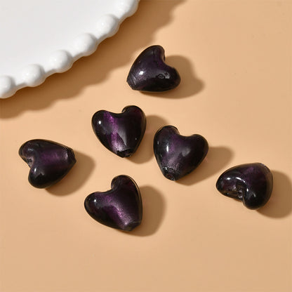 Lampwork Heart Glass Beads 10-20mm Transparent Silver Foil Filled 2pcs 14
