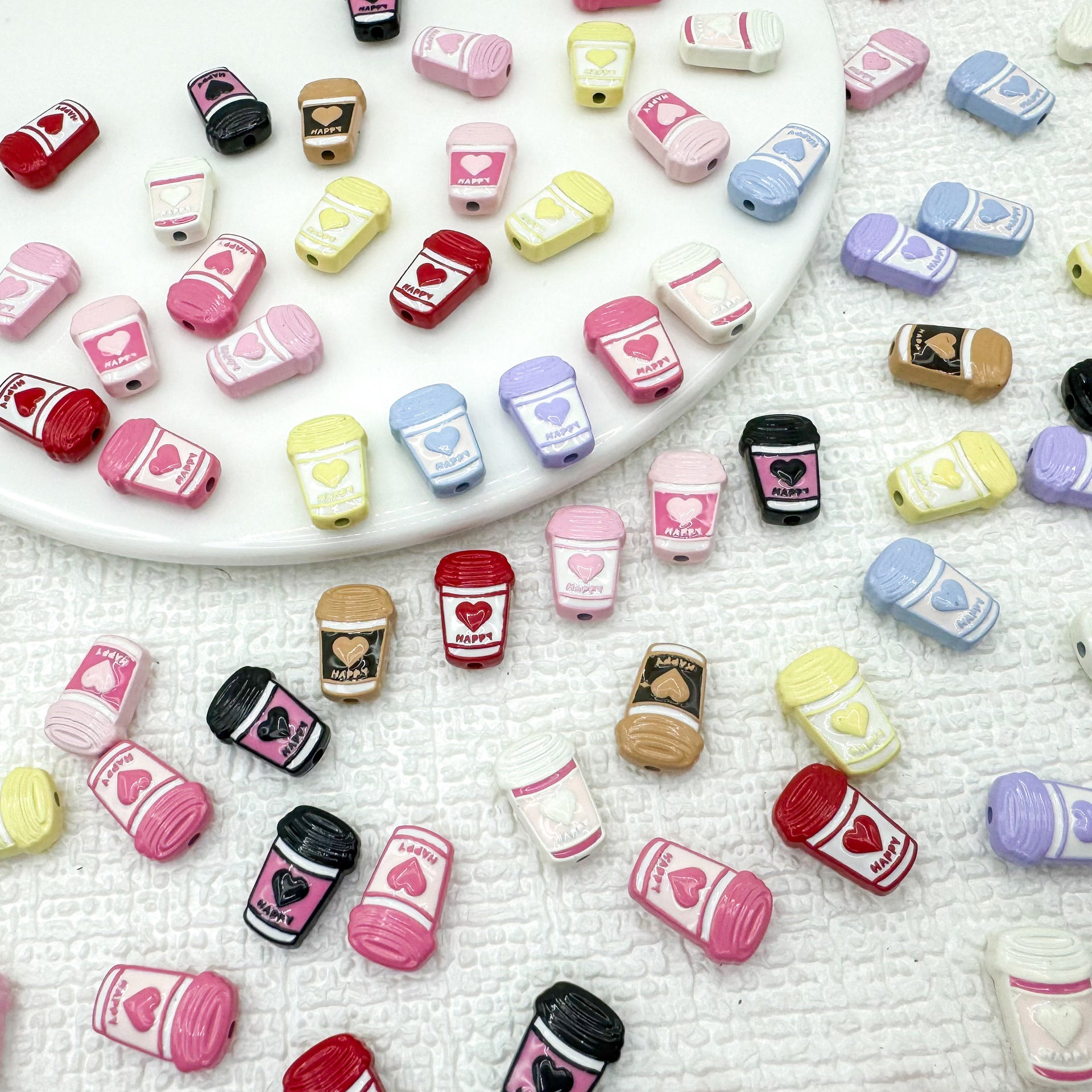 Baking Painted Metal Beads 14mm Milk Tea Mini Cup Design 10pcs 6