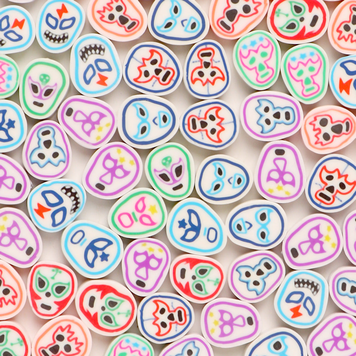 Flat Clay Beads 10mm Facial Painting Pattern Polymer 100pcs 6