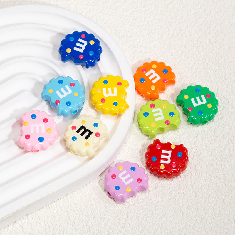 Hand Painted Bitten Cookie Acrylic Beads 22mm Enamel Glossy 10pcs 2
