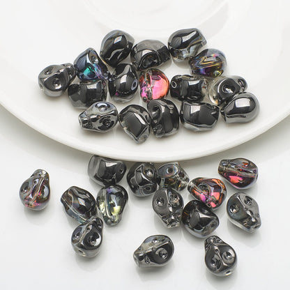 Electroplated Skull Glass Beads 8X10mm Vintage Iridescent Chrome 30pcs 7
