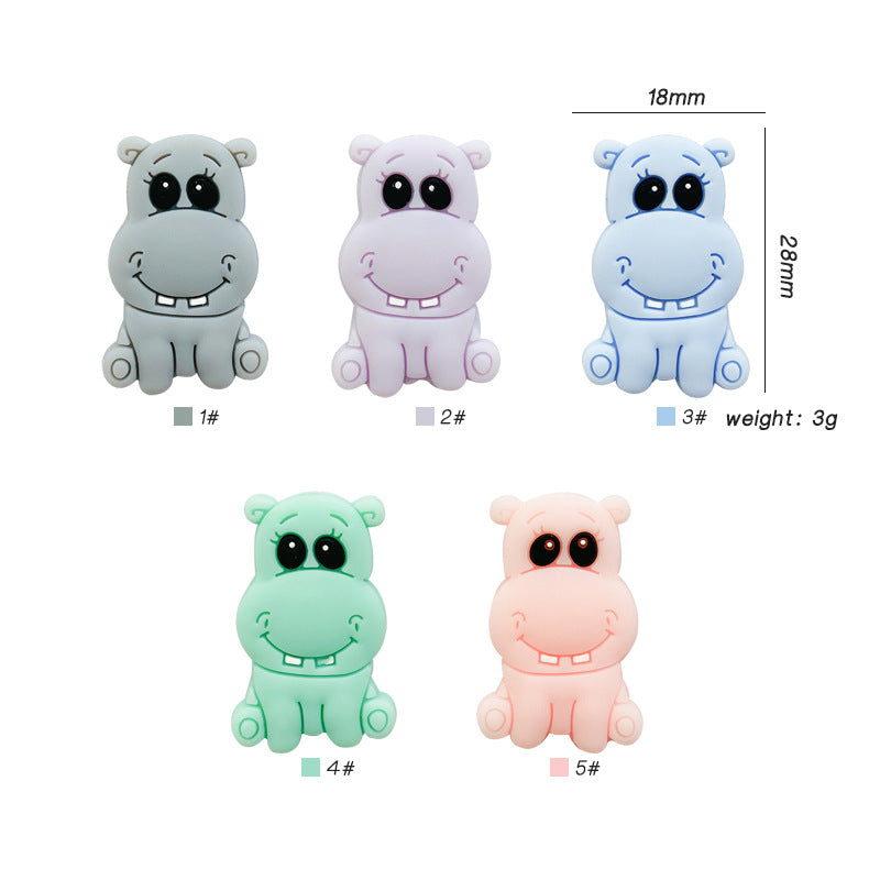 Silicone Focal Beads Hippo Friendly Face Pastel Colors 20pcs