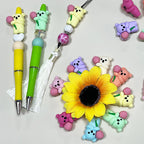 Silicone 3D Focal Beads Teddy Bear Holding Rose 20pcs 2