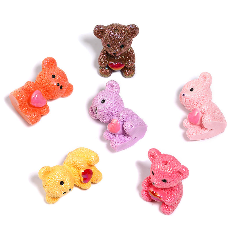 Imitation Fluffy Bear Holding Heart Resin Beads 26mm Pastel Colors 25pcs 6