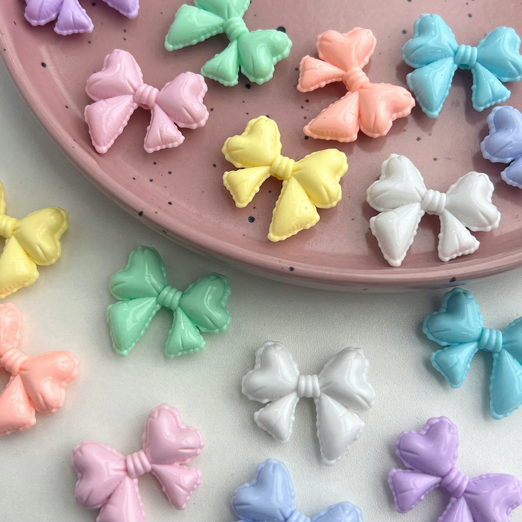 Hand Painted Balloon Bow Acrylic Beads 33mm Solid Color 10pcs 2