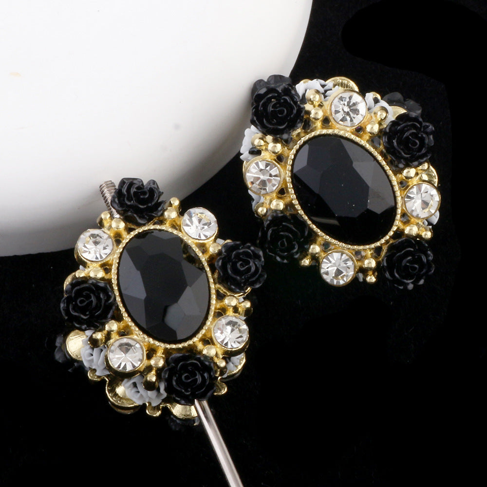 Vintage Flower Wrapped Clay Beads 28mm Oval Rhinestone 2pcs 11