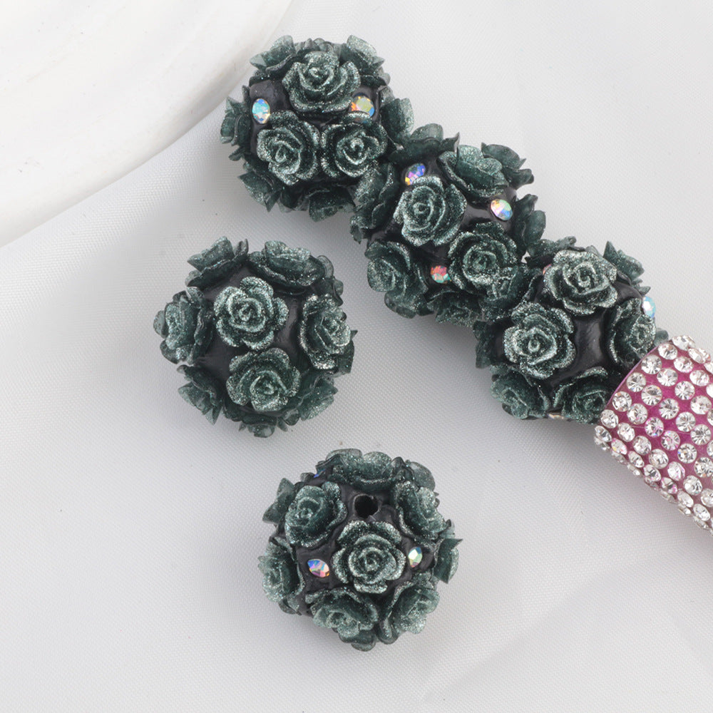 Flower Cluster Clay Beads 20mm Glitter Gothic Rose Bubblegum 10pcs 7
