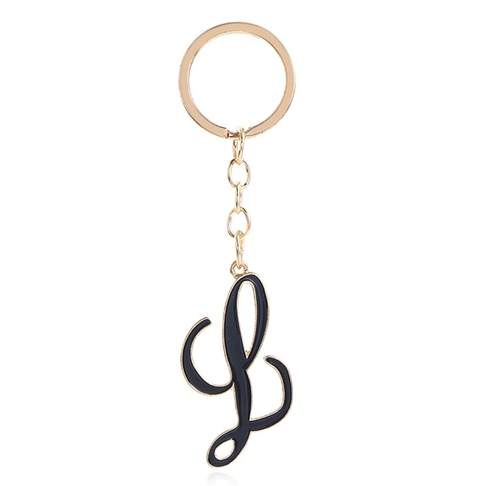 Metal Fashion Letter Keychain Black and Gold Script Design 42