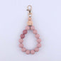 Wood Hexagon Silicone Bead Wristlet Keychain Natural Pastel Colors 10
