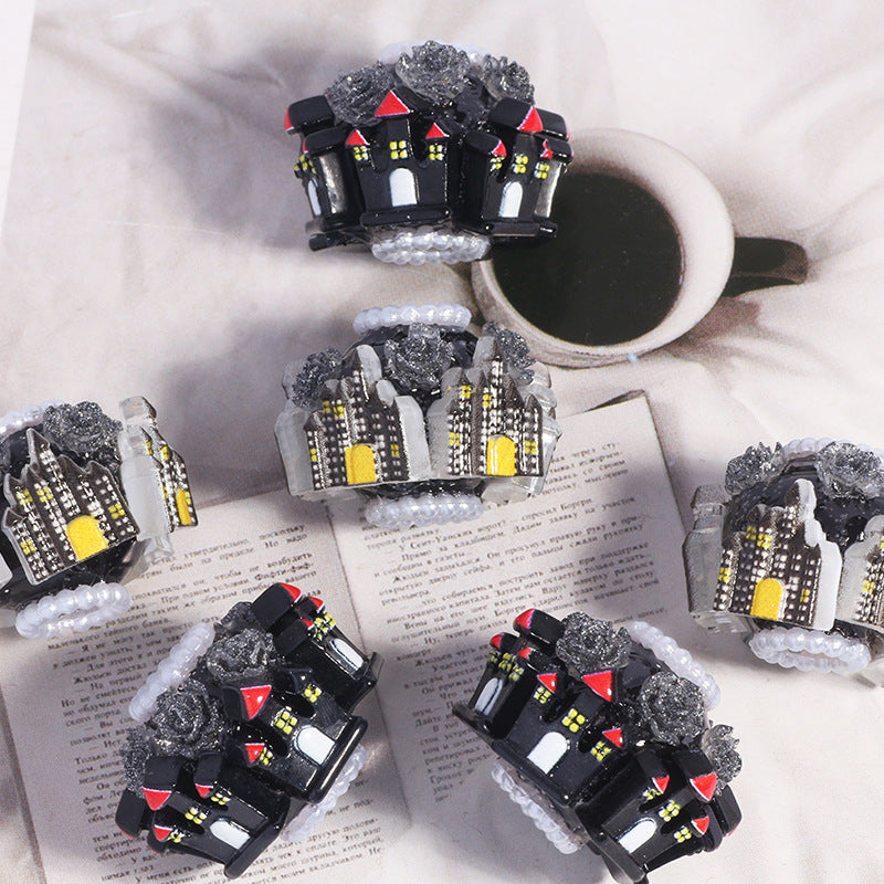 Gothic Castle Polymer Clay Rhinestone Beads 22mm 5pcs 2