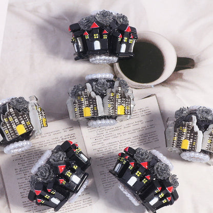 Gothic Castle Polymer Clay Rhinestone Beads 22mm 5pcs 2