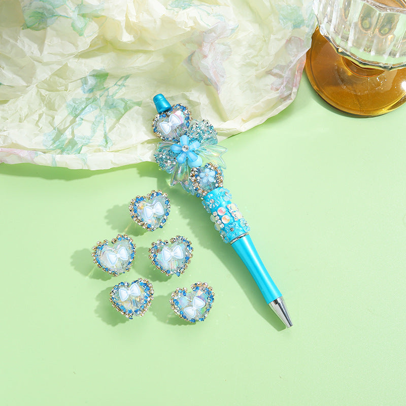 Bow Heart Acrylic Beads 20mm Iridescent Rhinestone Pastel 10pcs 6
