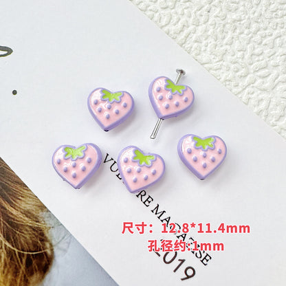 Star and Strawberry Heart Metal Beads Glossy Painted Colorful 10pcs 18