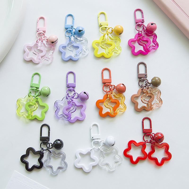 Acrylic Hollow Pentagram Star Keychain with Glossy Bell Charm