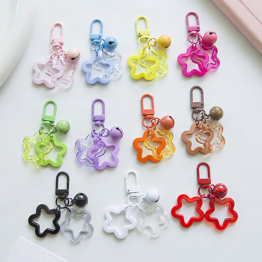 Acrylic Hollow Pentagram Star Keychain with Glossy Bell Charm