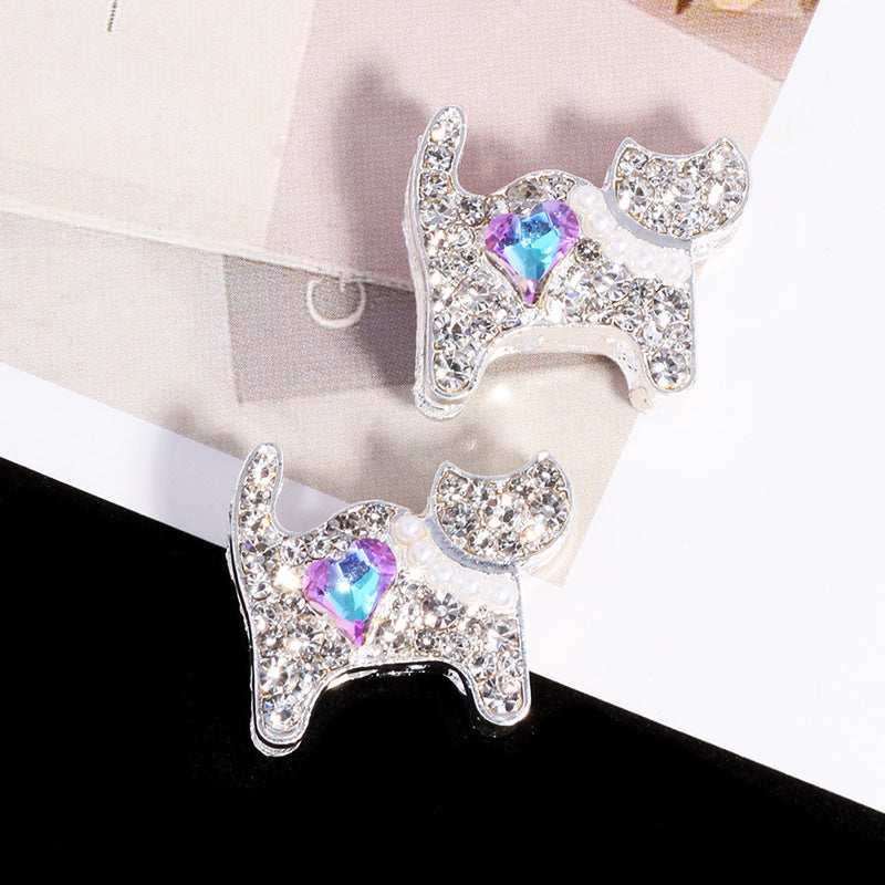 Double-Sided Cat Rhinestone Beads 22mm Full Pave Alloy 3pcs 10