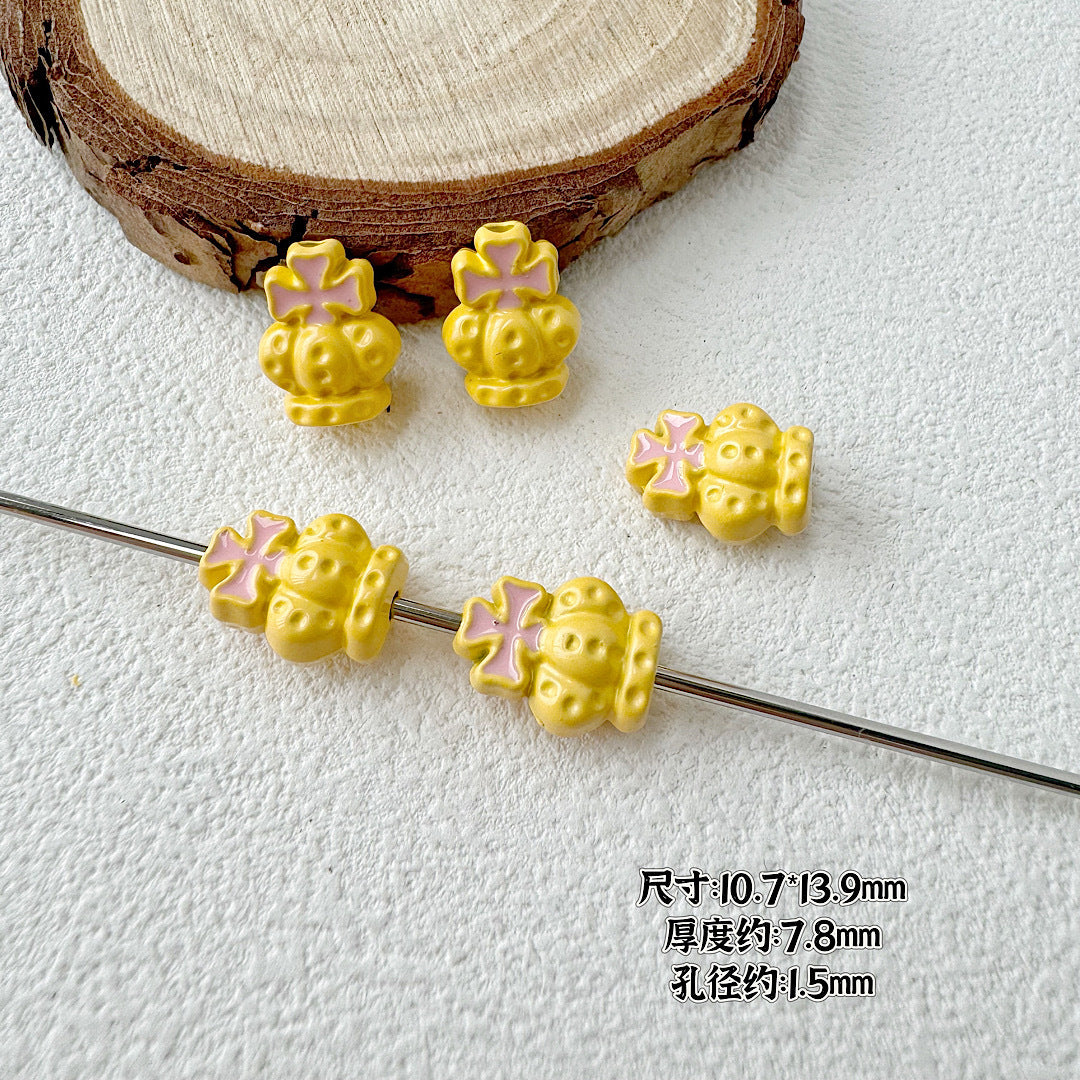 Crown and Wink Metal Beads 13mm Glossy Pastel Painted Alloy 10pcs 9
