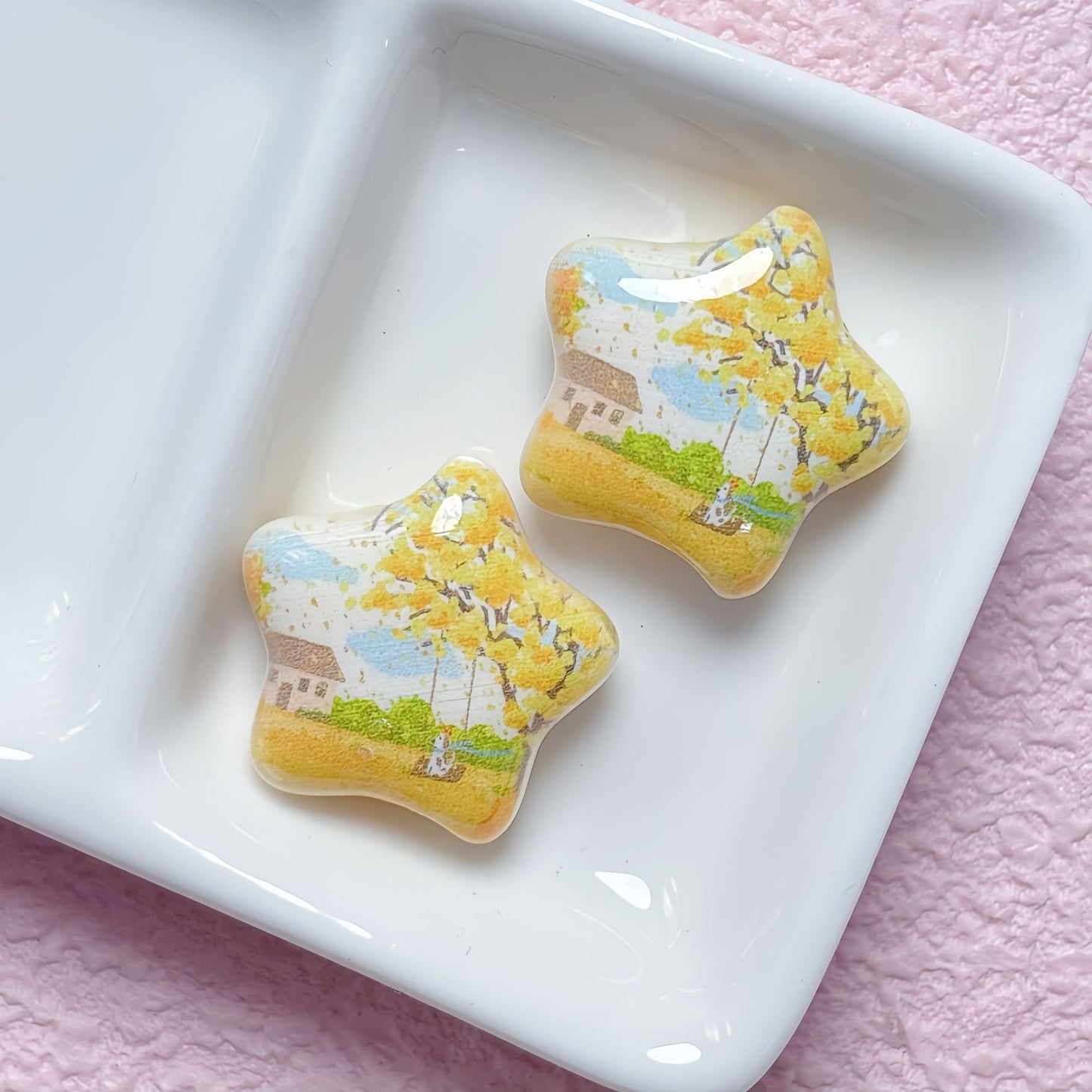 Star Shaped Acrylic Beads 25mm Fairy Tale Pattern Printed 10pcs 11
