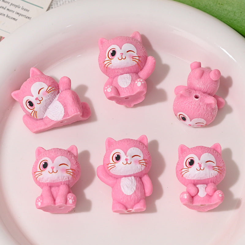 3D Pink Kitten Resin Beads 31mm Playful Textured Design 10pcs 3