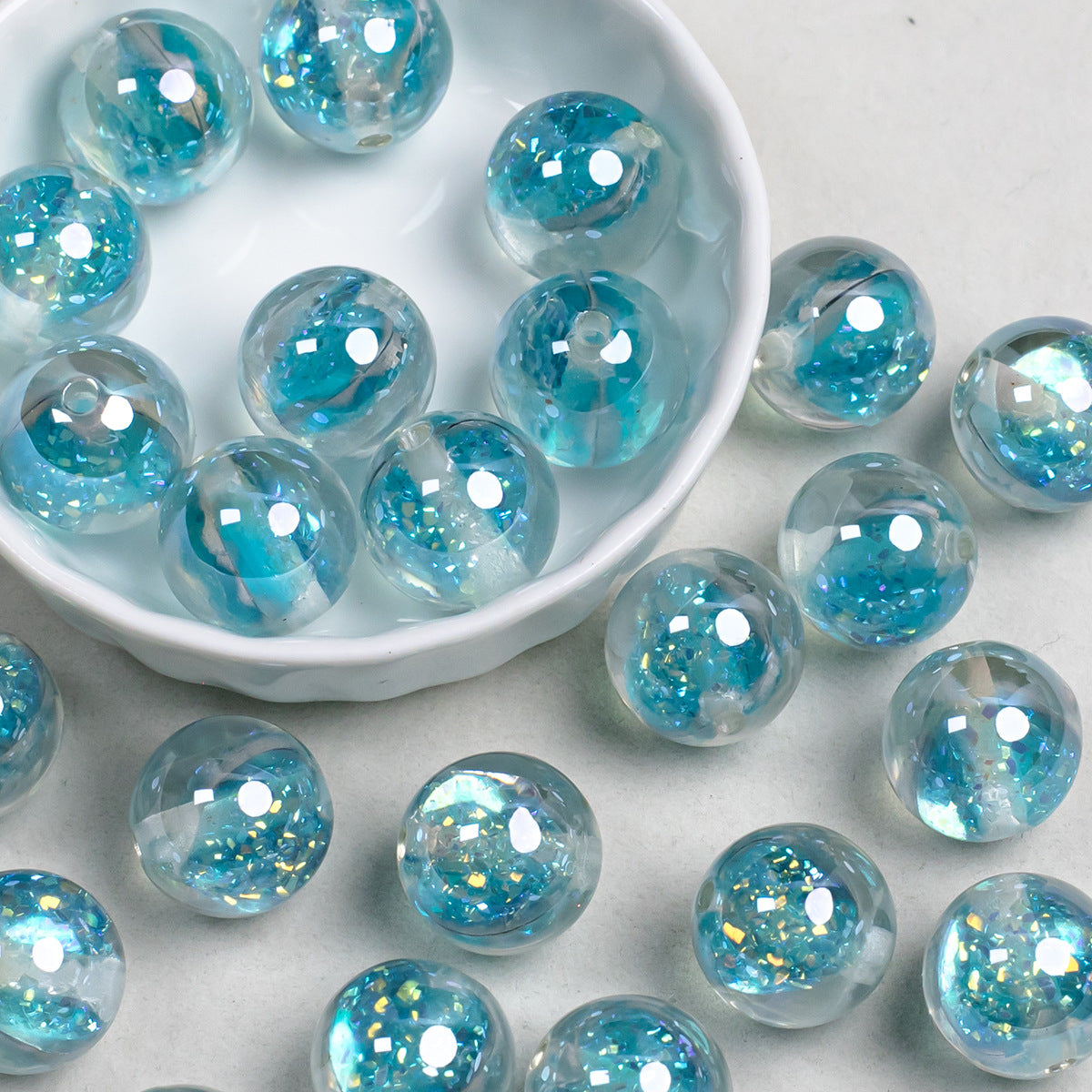 Glitter Resin Beads 16mm Round Clear Light Color 10pcs 10