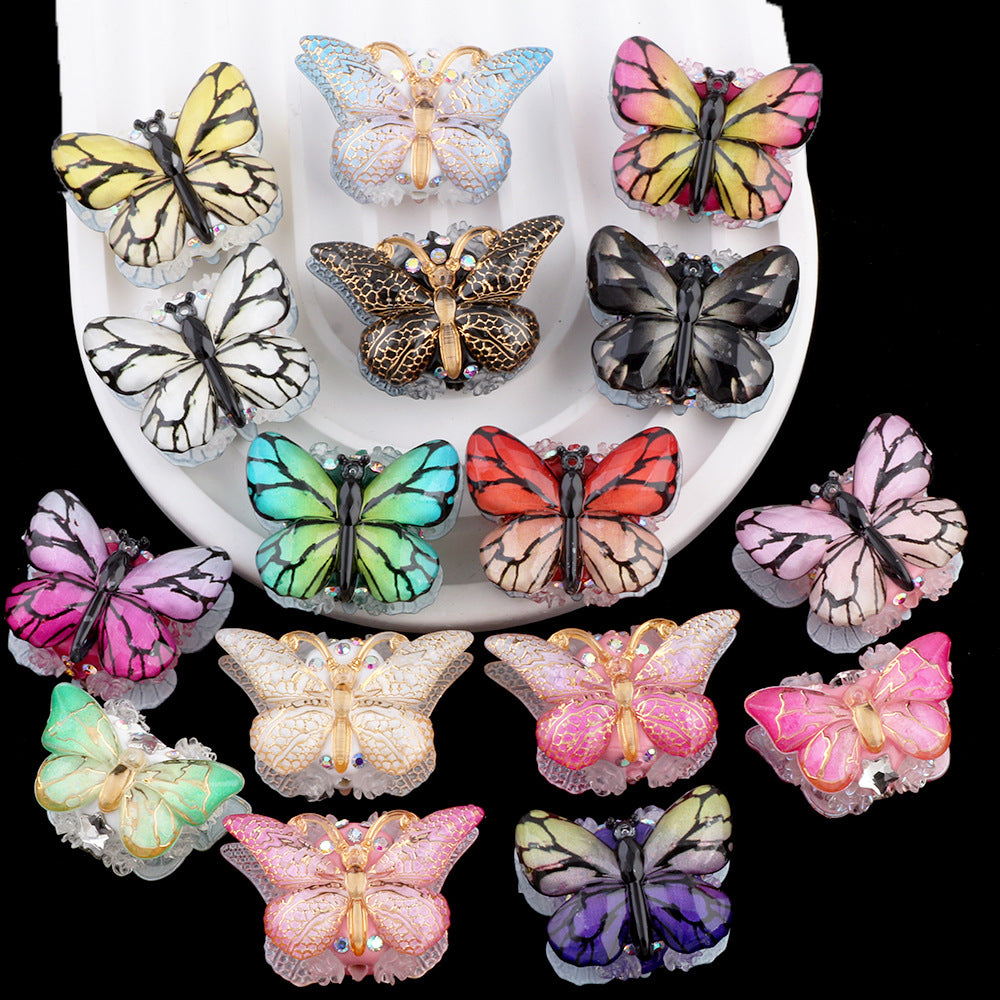 Vintage Radiant Butterfly Resin Beads 35mm Detailed Colorful 2pcs 2