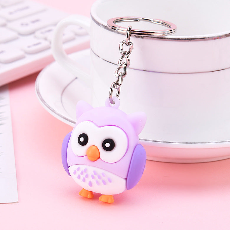 PVC Owl Keychain Cute Animal Charm Bright Colors Assorted 3