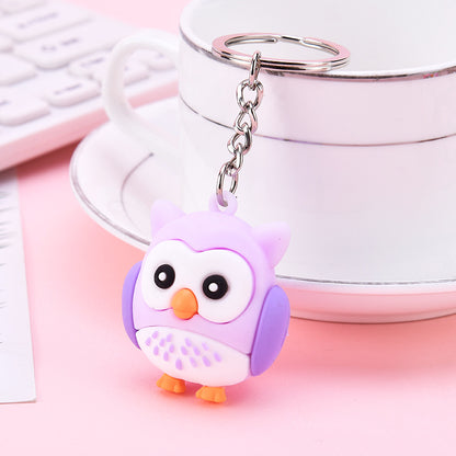 PVC Owl Keychain Cute Animal Charm Bright Colors Assorted 3