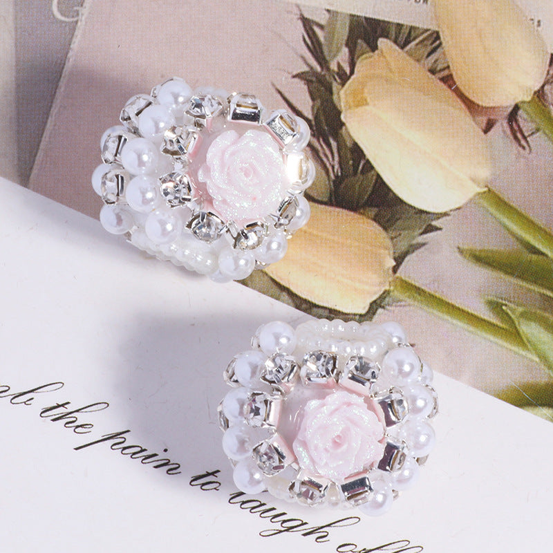 Fancy Rose Rhinestone Beads 25mm Polymer Clay Encrusted 5pcs 9