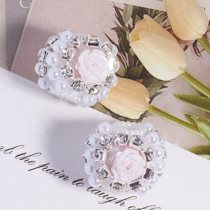 Fancy Rose Rhinestone Beads 25mm Polymer Clay Encrusted 5pcs 9