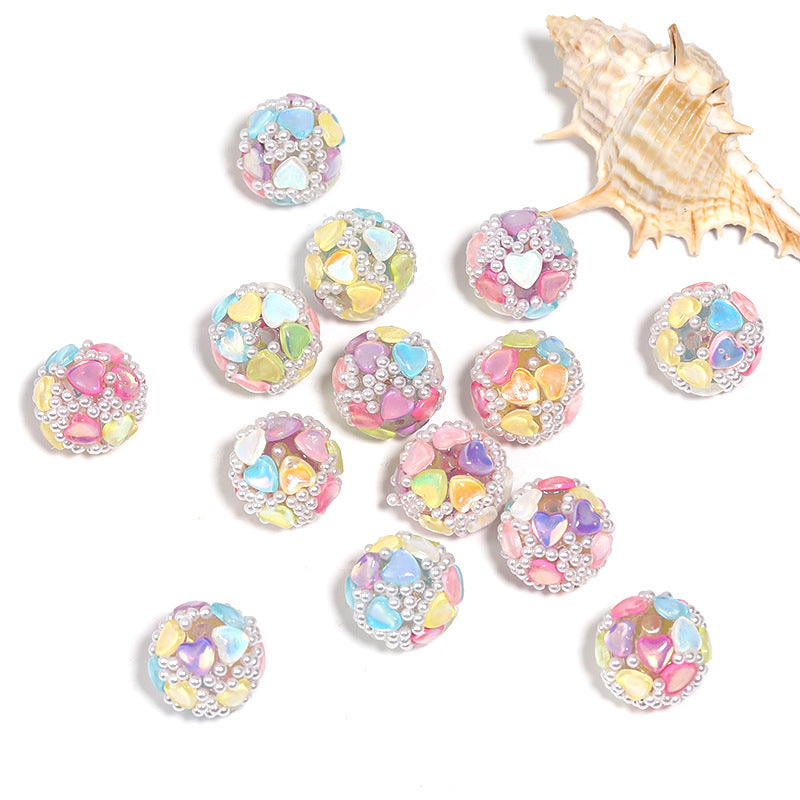 Embellished Bubblegum Beads 18mm Tiny Heart Pearl Finish Pastel 10pcs 6