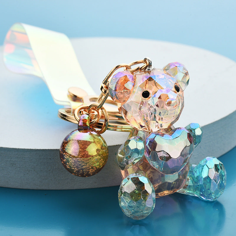 Acrylic Bear Keychain Faceted Iridescent Strap 14cm 8