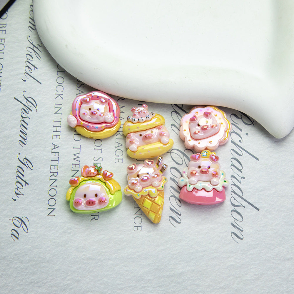 Glossy Pig Resin Beads Playful Dessert Design 10pcs 4