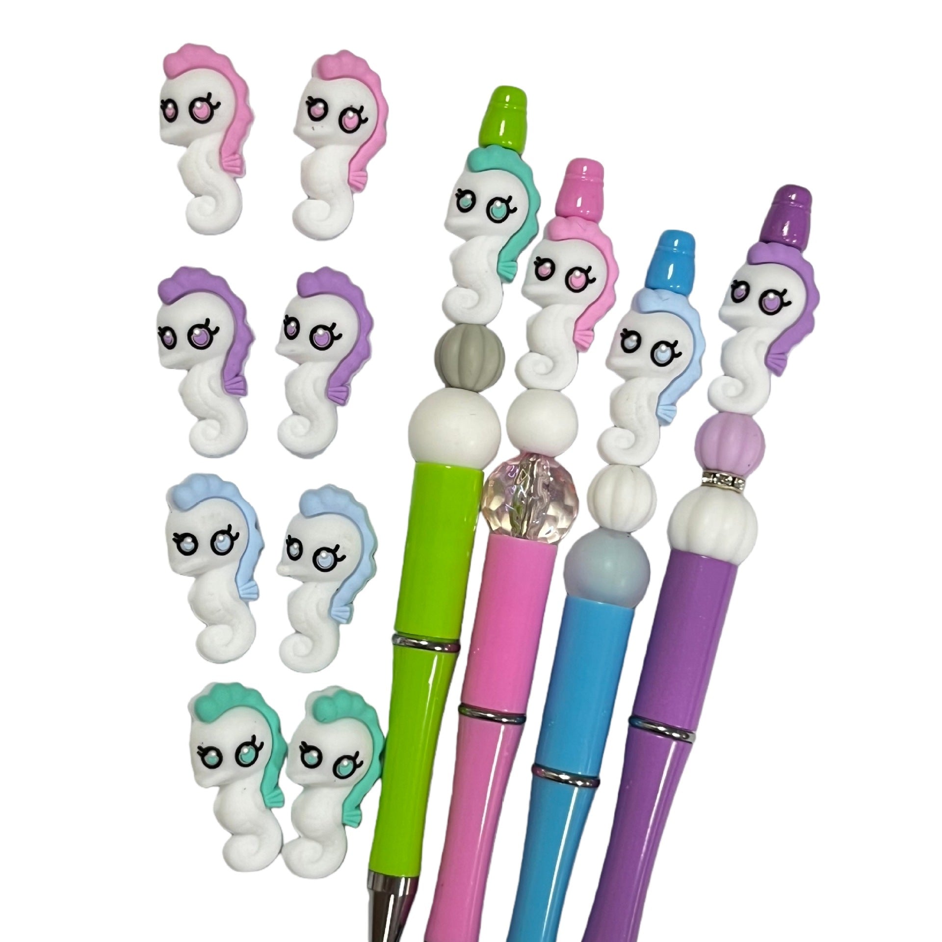 Silicone 3D Focal Beads Seahorse Textured Pastel Manes 20pcs 5