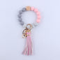 PU Leather Tassel Silicone Bead Wristlet Keychain Colorful Animal Print 9